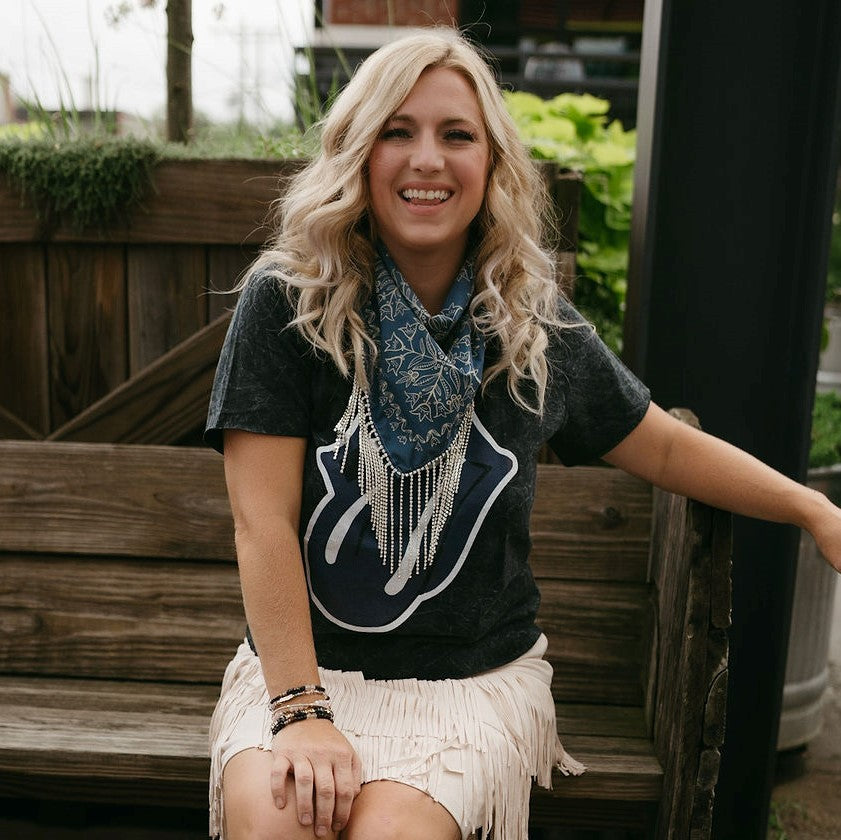 Rhinestone Floral Bandana Blue Jean Boutique