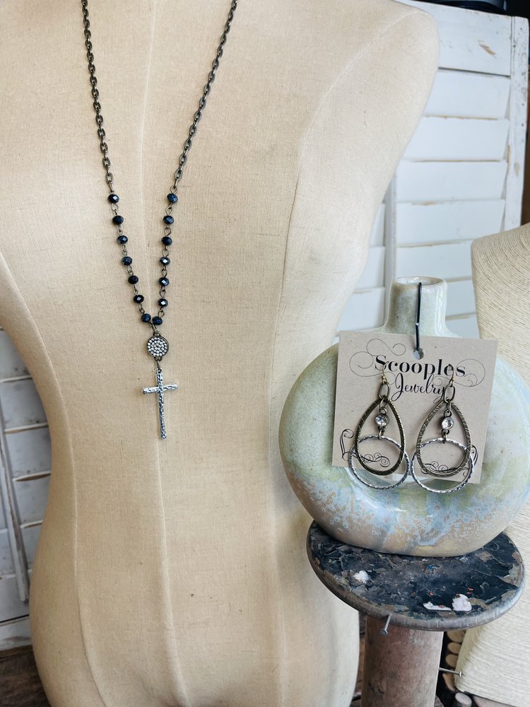 Crystal Cross Sapphire Necklace Blue Jean Boutique