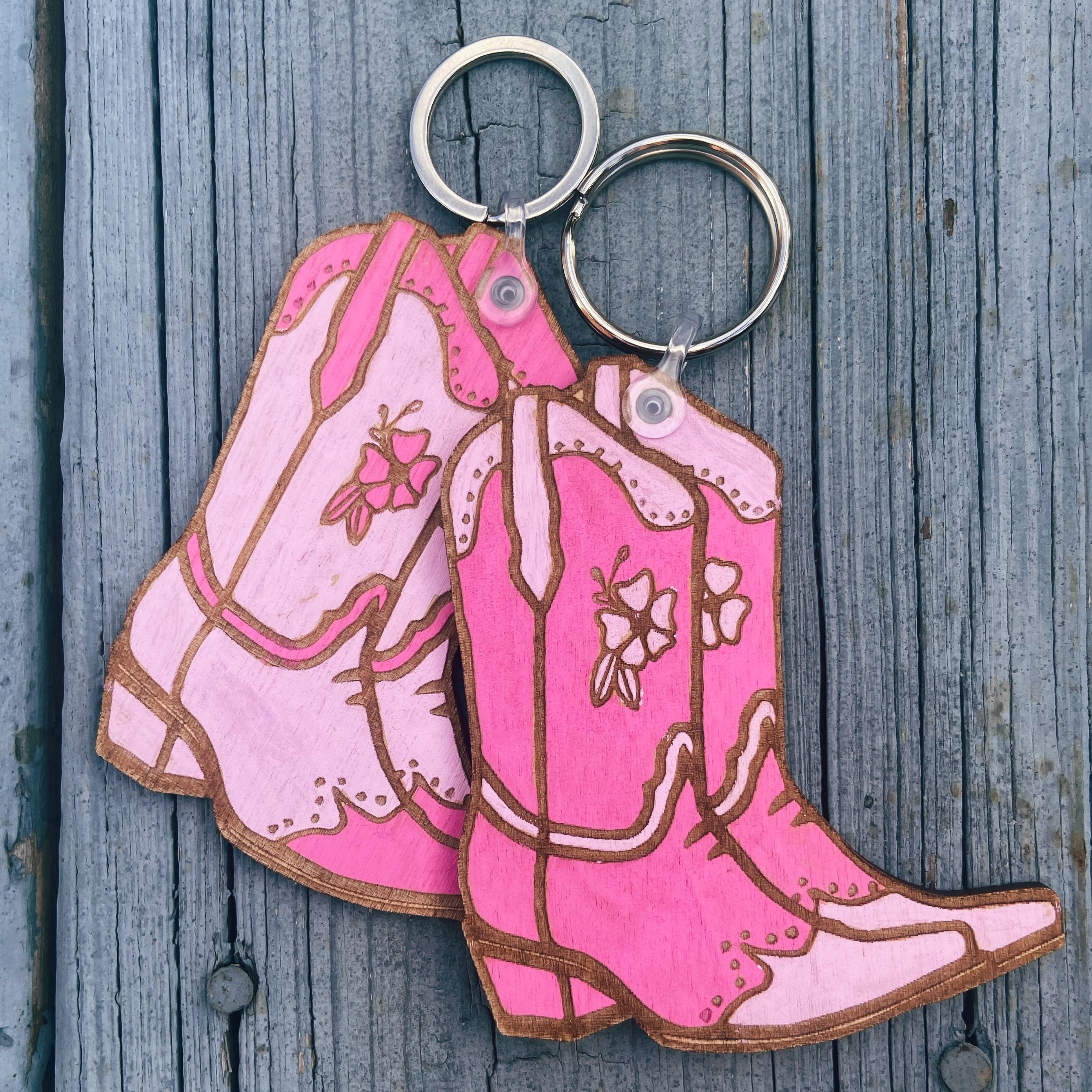 Pink Glitter Cowgirl Boot Keychain