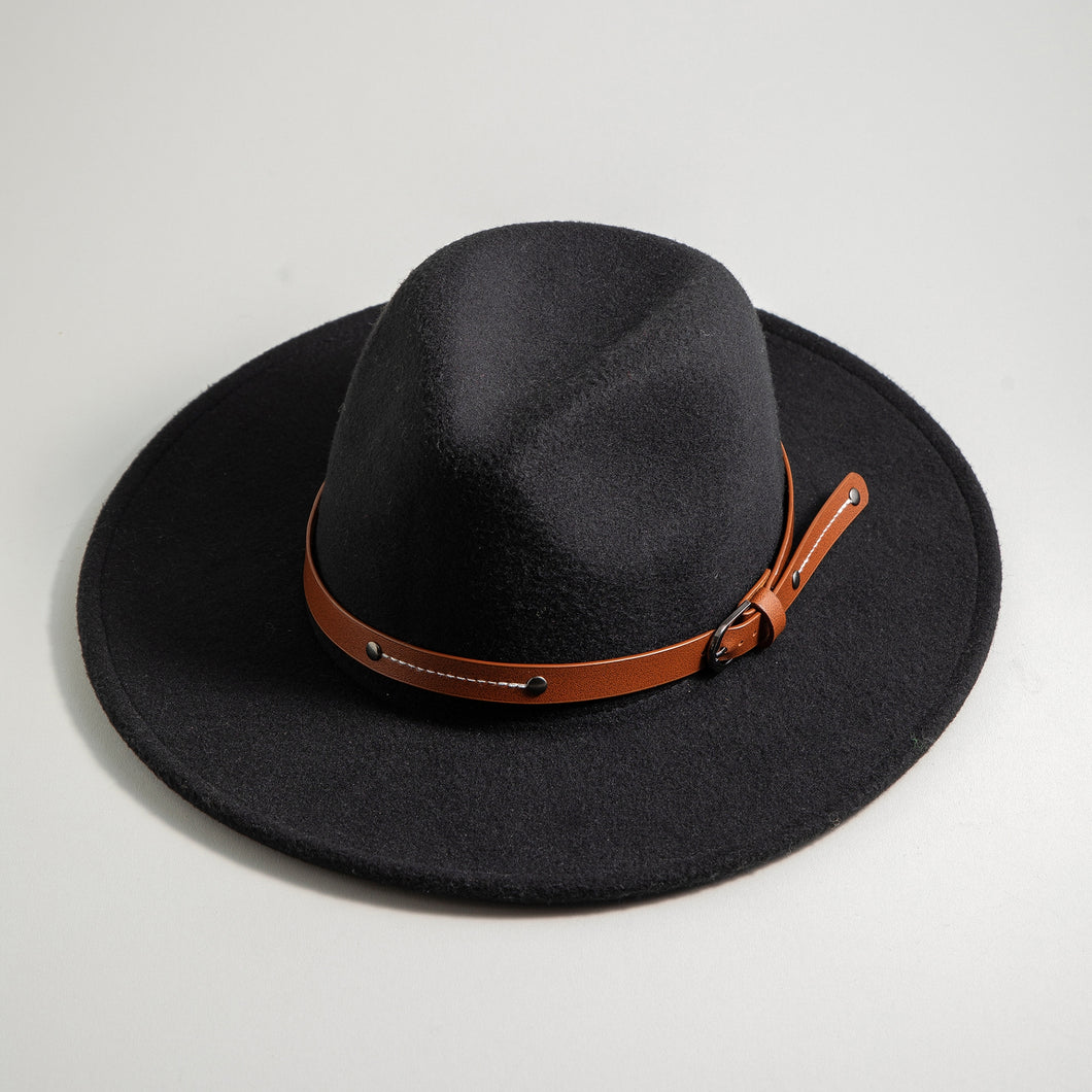 Boho Faux Wool Felt Panama Hat with leather Strap