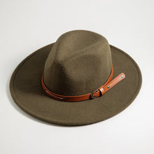 Load image into Gallery viewer, Boho Faux Wool Felt Panama Hat with leather Strap

